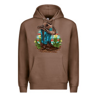 Chestnut western boots and hat cactus leopard serape pattern Premium Hoodie - BarkalooDesign