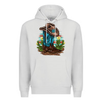 Dove Grey western boots and hat cactus leopard serape pattern Premium Hoodie - BarkalooDesign