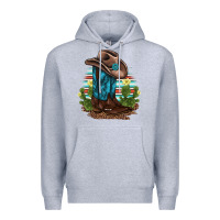 Heather Grey western boots and hat cactus leopard serape pattern Premium Hoodie - BarkalooDesign