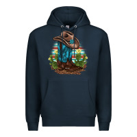 Navy western boots and hat cactus leopard serape pattern Premium Hoodie - BarkalooDesign