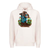 Pale Pink western boots and hat cactus leopard serape pattern Premium Hoodie - BarkalooDesign