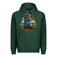 Sports Green western boots and hat cactus leopard serape pattern Premium Hoodie - BarkalooDesign