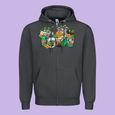 Koala Coffee Cups Zipper Hoodie Designed By Zillion Design Studio