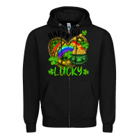 Black Happy Go Lucky Pot Of Gold And Rainbow Heart Zipper Hoodie - RanaPortraitStore