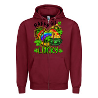 Burgundy Happy Go Lucky Pot Of Gold And Rainbow Heart Zipper Hoodie - RanaPortraitStore