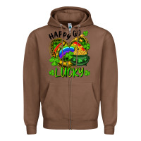 Chestnut Happy Go Lucky Pot Of Gold And Rainbow Heart Zipper Hoodie - RanaPortraitStore