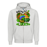Dove Grey Happy Go Lucky Pot Of Gold And Rainbow Heart Zipper Hoodie - RanaPortraitStore