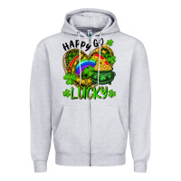 Heather Grey Happy Go Lucky Pot Of Gold And Rainbow Heart Zipper Hoodie - RanaPortraitStore