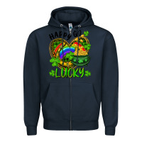 Navy Happy Go Lucky Pot Of Gold And Rainbow Heart Zipper Hoodie - RanaPortraitStore