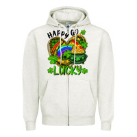 Oatmeal Heather Happy Go Lucky Pot Of Gold And Rainbow Heart Zipper Hoodie - RanaPortraitStore