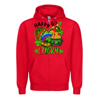 Red Happy Go Lucky Pot Of Gold And Rainbow Heart Zipper Hoodie - RanaPortraitStore