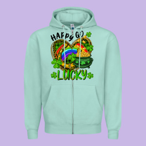 Happy Go Lucky Pot Of Gold And Rainbow Heart Zipper Hoodie Designed By Ranaportraitstore