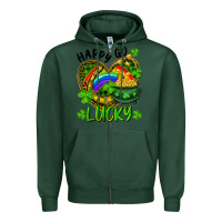 Sports Green Happy Go Lucky Pot Of Gold And Rainbow Heart Zipper Hoodie - RanaPortraitStore