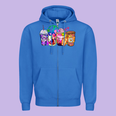 Hippie Coffee Cups Zipper Hoodie Designed By Zillion Design Studio