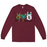 Burgundy peace love white Sepherd Long Sleeve Tee - BarkalooDesign