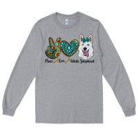 Heather Grey peace love white Sepherd Long Sleeve Tee - BarkalooDesign
