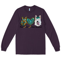 Plum peace love white Sepherd Long Sleeve Tee - BarkalooDesign