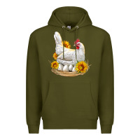 Army Green Perched Chicken With Sunflowers Premium Hoodie - LillyAllenDesigns
