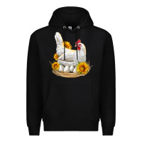 Black Perched Chicken With Sunflowers Premium Hoodie - LillyAllenDesigns