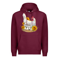 Burgundy Perched Chicken With Sunflowers Premium Hoodie - LillyAllenDesigns