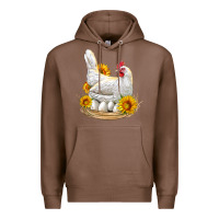 Chestnut Perched Chicken With Sunflowers Premium Hoodie - LillyAllenDesigns