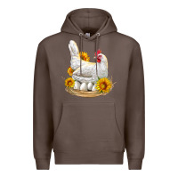 Coffee Perched Chicken With Sunflowers Premium Hoodie - LillyAllenDesigns
