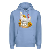 Colony Blue Perched Chicken With Sunflowers Premium Hoodie - LillyAllenDesigns