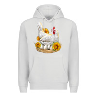 Dove Grey Perched Chicken With Sunflowers Premium Hoodie - LillyAllenDesigns