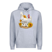 Heather Grey Perched Chicken With Sunflowers Premium Hoodie - LillyAllenDesigns
