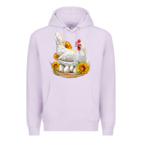 Lilac Perched Chicken With Sunflowers Premium Hoodie - LillyAllenDesigns