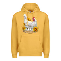 Mustard Perched Chicken With Sunflowers Premium Hoodie - LillyAllenDesigns