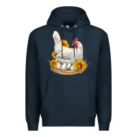 Navy Perched Chicken With Sunflowers Premium Hoodie - LillyAllenDesigns