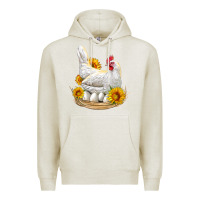 Oatmeal Heather Perched Chicken With Sunflowers Premium Hoodie - LillyAllenDesigns