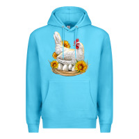 Ocean Blue Perched Chicken With Sunflowers Premium Hoodie - LillyAllenDesigns