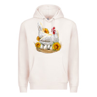Pale Pink Perched Chicken With Sunflowers Premium Hoodie - LillyAllenDesigns