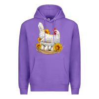 Purple Perched Chicken With Sunflowers Premium Hoodie - LillyAllenDesigns