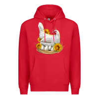 Red Perched Chicken With Sunflowers Premium Hoodie - LillyAllenDesigns