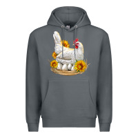 Rock Perched Chicken With Sunflowers Premium Hoodie - LillyAllenDesigns