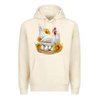 Sandshell Perched Chicken With Sunflowers Premium Hoodie - LillyAllenDesigns