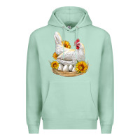 Seafoam Perched Chicken With Sunflowers Premium Hoodie - LillyAllenDesigns
