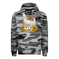 Slate Camo Perched Chicken With Sunflowers Premium Hoodie - LillyAllenDesigns