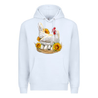 White Perched Chicken With Sunflowers Premium Hoodie - LillyAllenDesigns