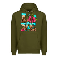 Army Green love summer with flowers Premium Hoodie - AdoDesignShop