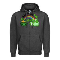 Charcoal Heather Happy Go Lucky Rainbow Shamrocks And Pot Of Gold Zipper Hoodie - RanaPortraitStore
