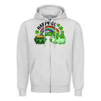 Dove Grey Happy Go Lucky Rainbow Shamrocks And Pot Of Gold Zipper Hoodie - RanaPortraitStore