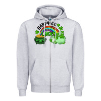 Heather Grey Happy Go Lucky Rainbow Shamrocks And Pot Of Gold Zipper Hoodie - RanaPortraitStore