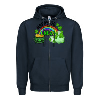 Navy Happy Go Lucky Rainbow Shamrocks And Pot Of Gold Zipper Hoodie - RanaPortraitStore