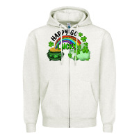 Oatmeal Heather Happy Go Lucky Rainbow Shamrocks And Pot Of Gold Zipper Hoodie - RanaPortraitStore