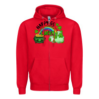 Red Happy Go Lucky Rainbow Shamrocks And Pot Of Gold Zipper Hoodie - RanaPortraitStore