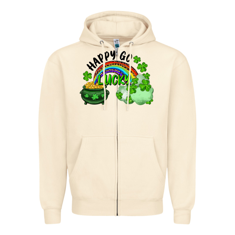 Happy Go Lucky Rainbow Shamrocks And Pot Of Gold Zipper Hoodie by RanaPortraitStore | Teevron